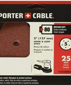 Porter-Cable 735500825 5-Inch 80 Grit Hook & Loop Sanding Discs (25-Pack) - Premium Abrasive Discs for Power Tools
